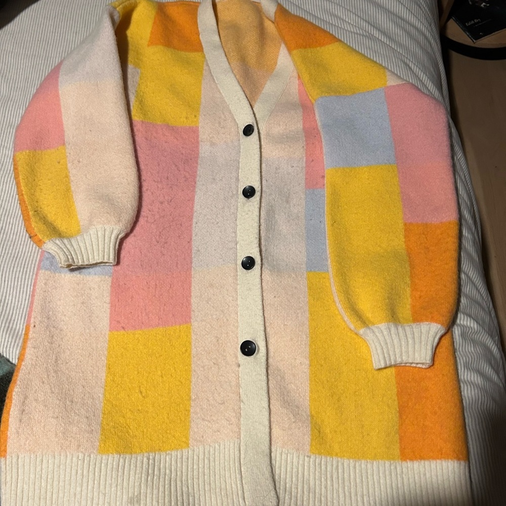Lexi Anthropologie Colorblock Cardigan - Yellow, Pink, Orange, Cream xl